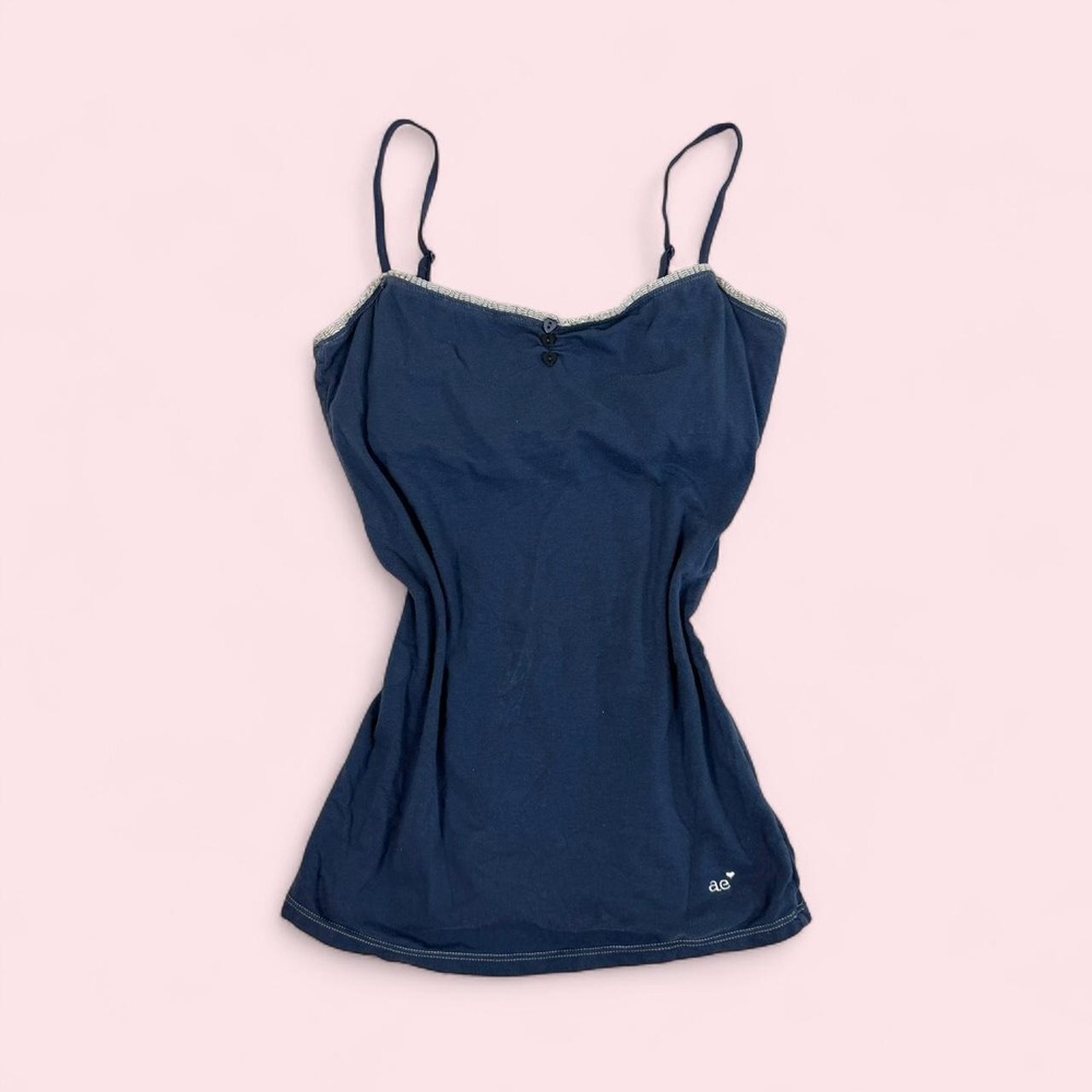 Y2K American Eagle navy blue henley camisole tank top